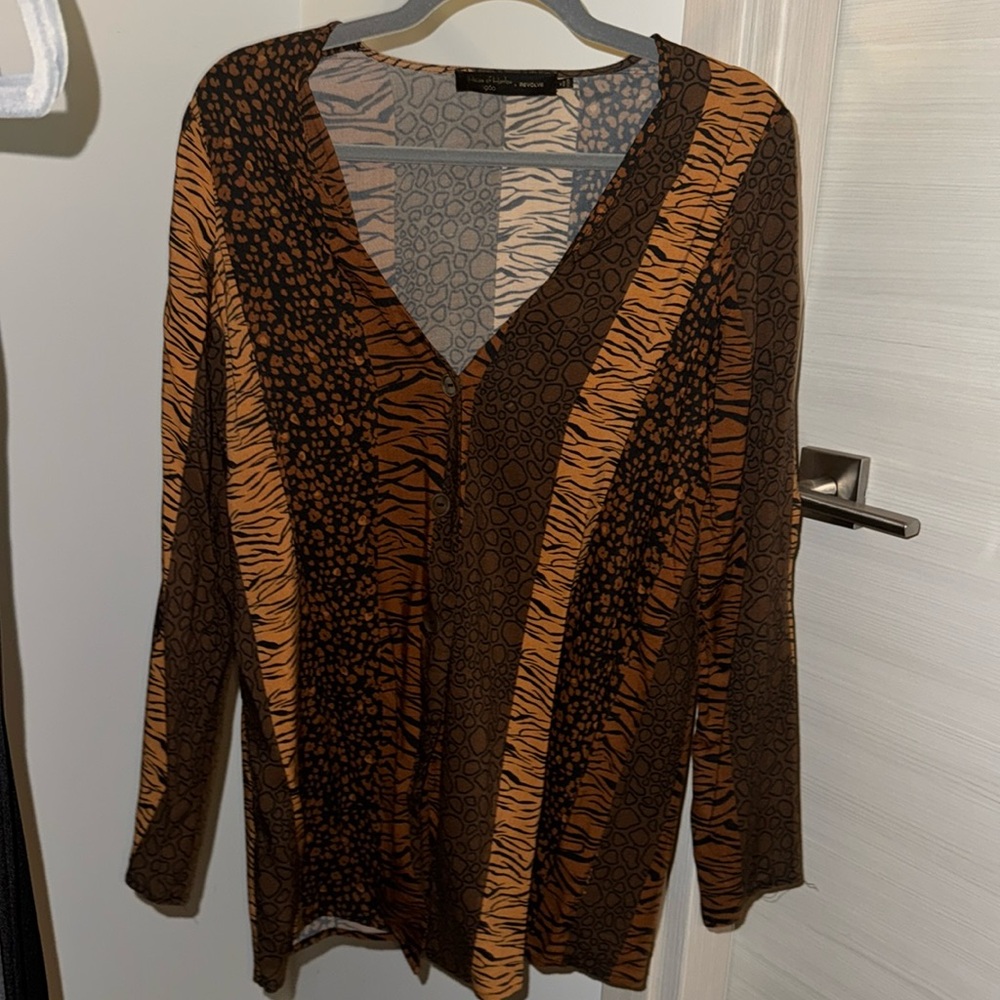 House of Harlow x Revolve animal print button down shirt